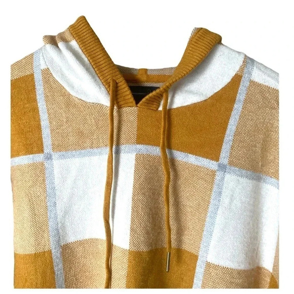 RACHEL ROY | Plaid Print Mustard/White Hooded Pullover Knit Sweatshirt Size L - Picture 3 of 7
